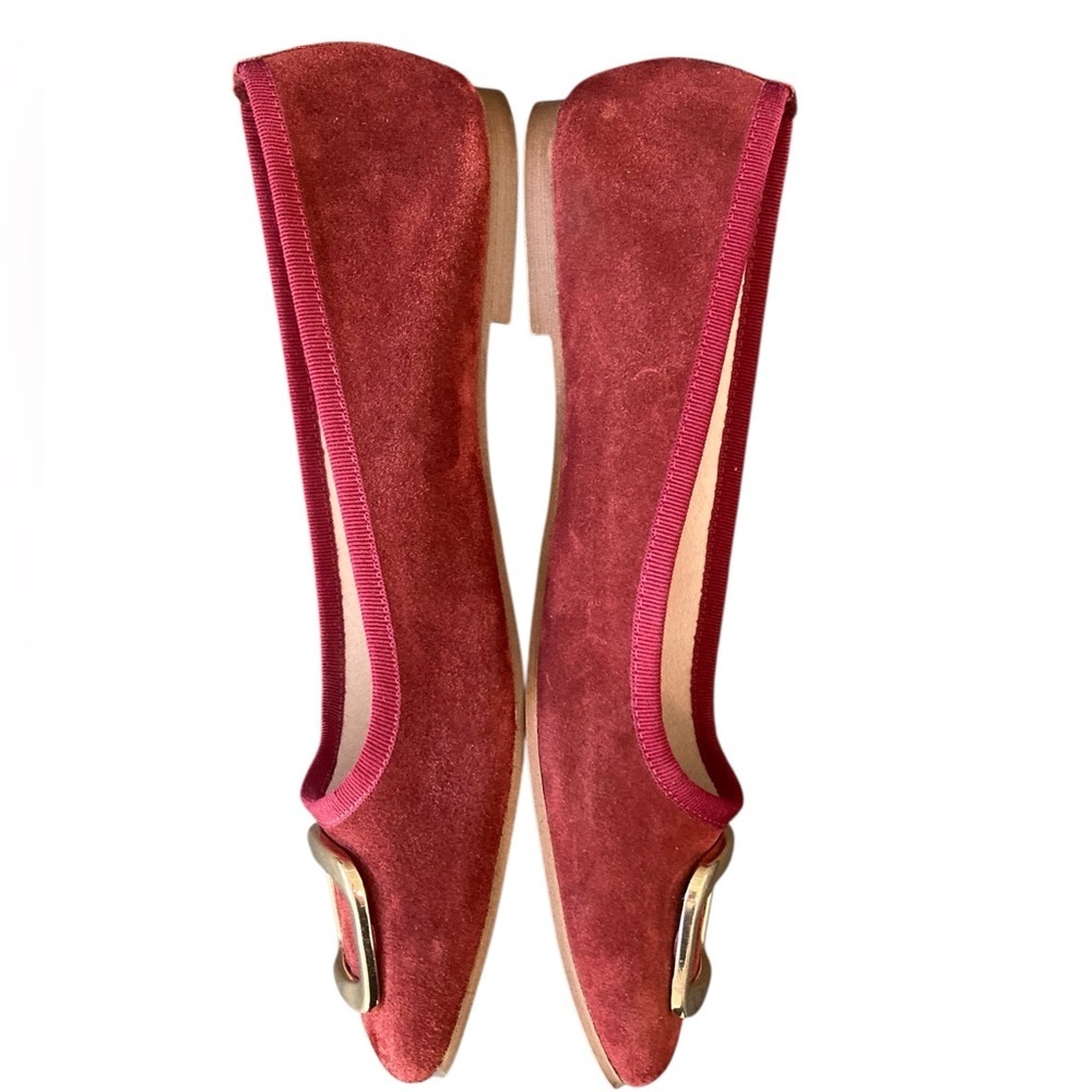 Avellini Burgundy Suede Ballet Flats Square Toe Buckle Size 9.5 - Picture 7 of 11